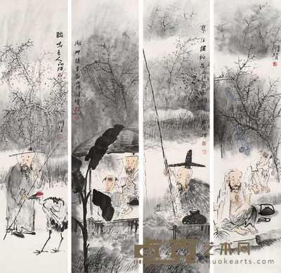 戴顺智 2006年作 人物 四屏 138.5×35cm×4